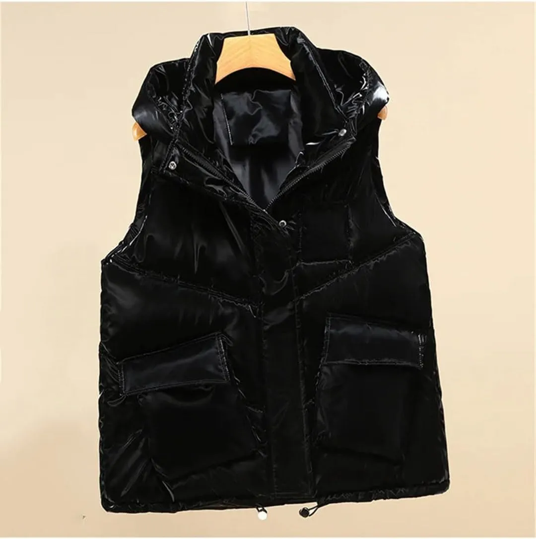Women Autumn Winter Vest Coat Soild Color Outwear Casual Cotton Padded Stand Collar Sleeveless Jacket Waistcoat Tops