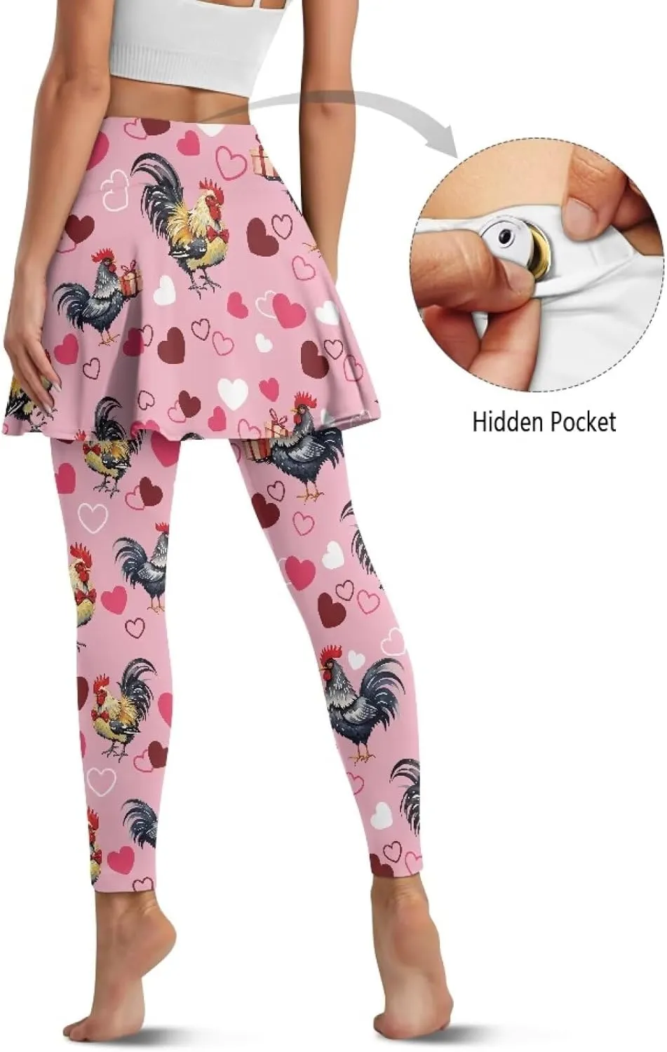 Women Breathable Yoga Skirted Legging with Pockets Elastic High Waist Tennis Leggings with Skirts