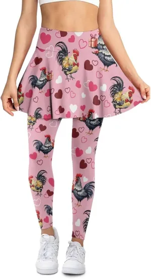 Women Breathable Yoga Skirted Legging with Pockets Elastic High Waist Tennis Leggings with Skirts