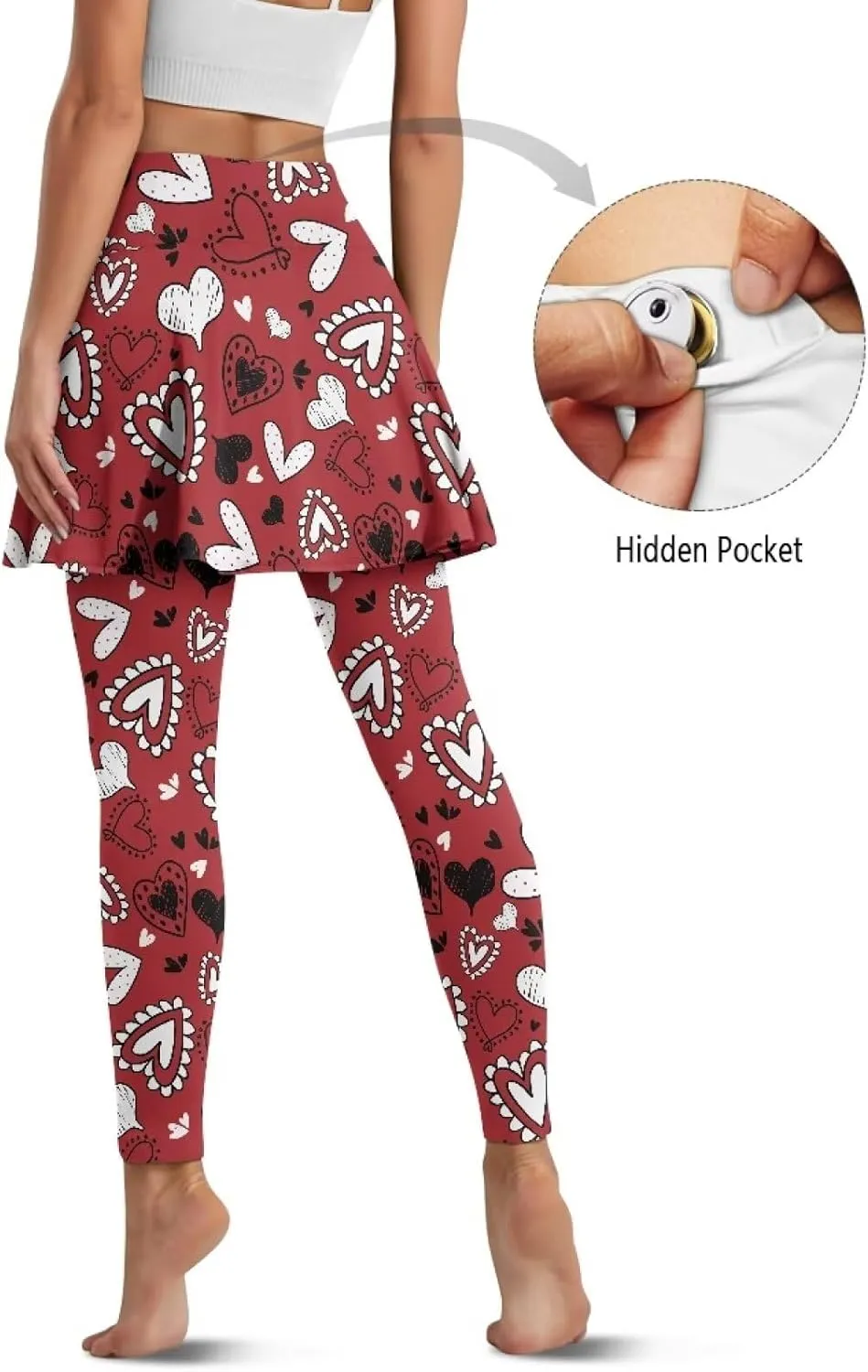 Women Breathable Yoga Skirted Legging with Pockets Elastic High Waist Tennis Leggings with Skirts
