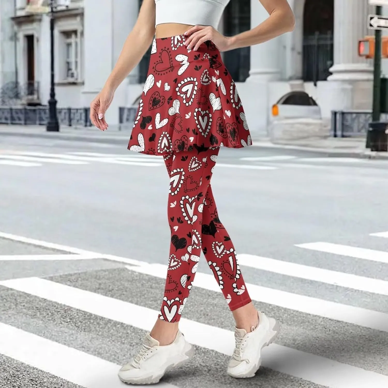 Women Breathable Yoga Skirted Legging with Pockets Elastic High Waist Tennis Leggings with Skirts