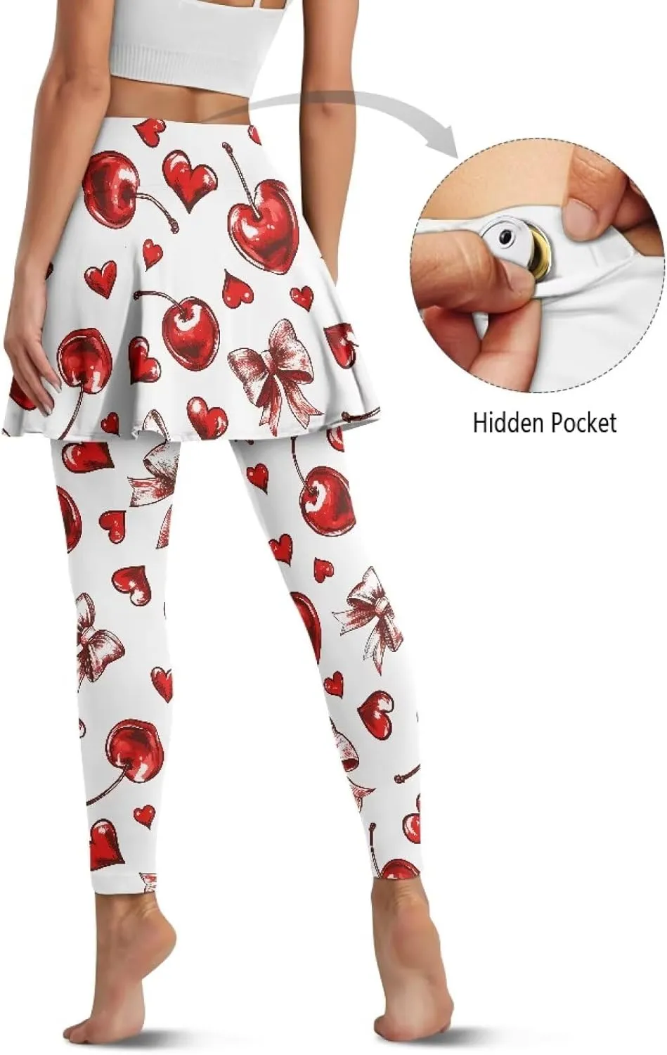 Women Breathable Yoga Skirted Legging with Pockets Elastic High Waist Tennis Leggings with Skirts