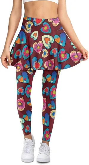Women Breathable Yoga Skirted Legging with Pockets Elastic High Waist Tennis Leggings with Skirts