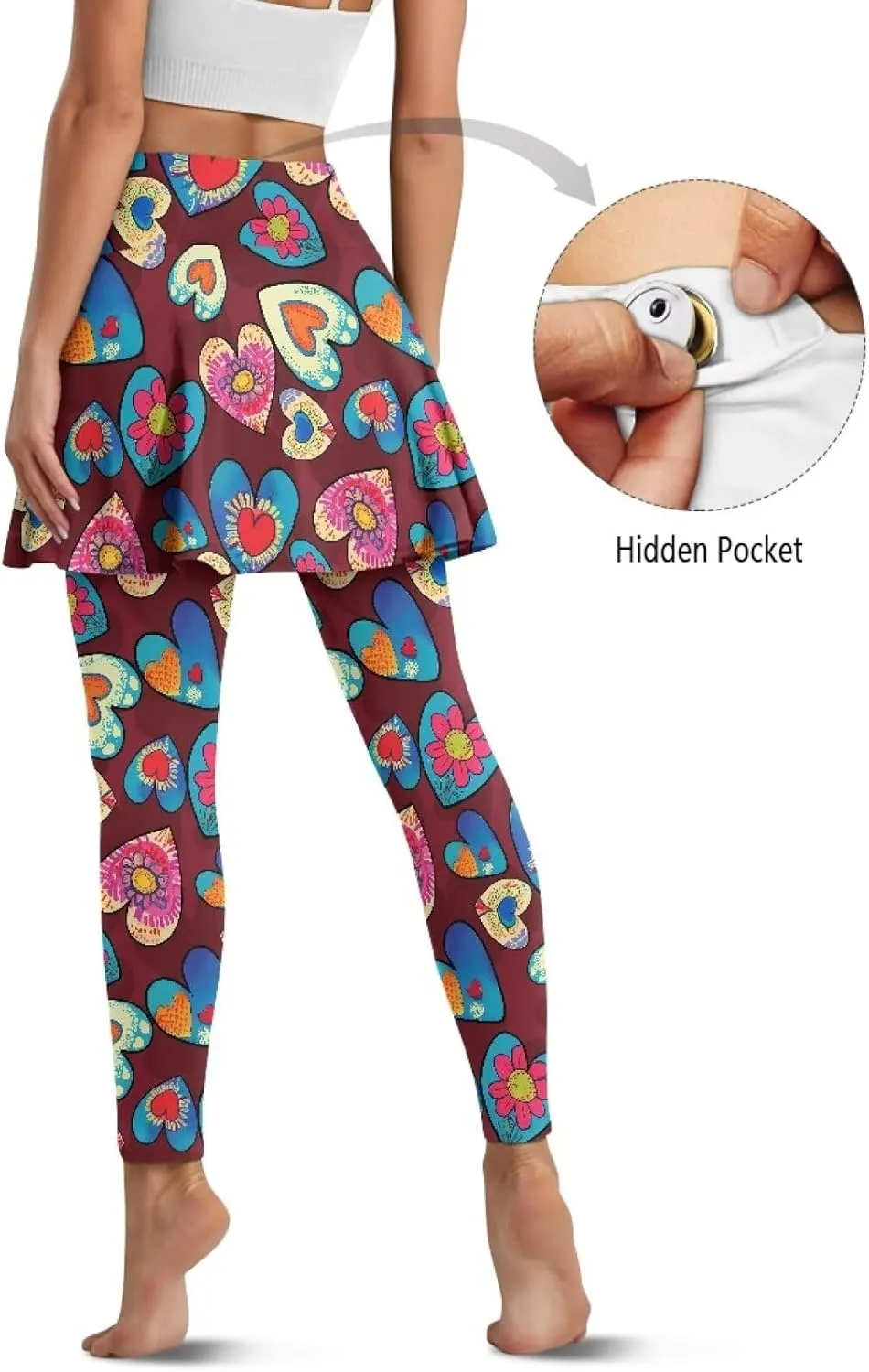 Women Breathable Yoga Skirted Legging with Pockets Elastic High Waist Tennis Leggings with Skirts