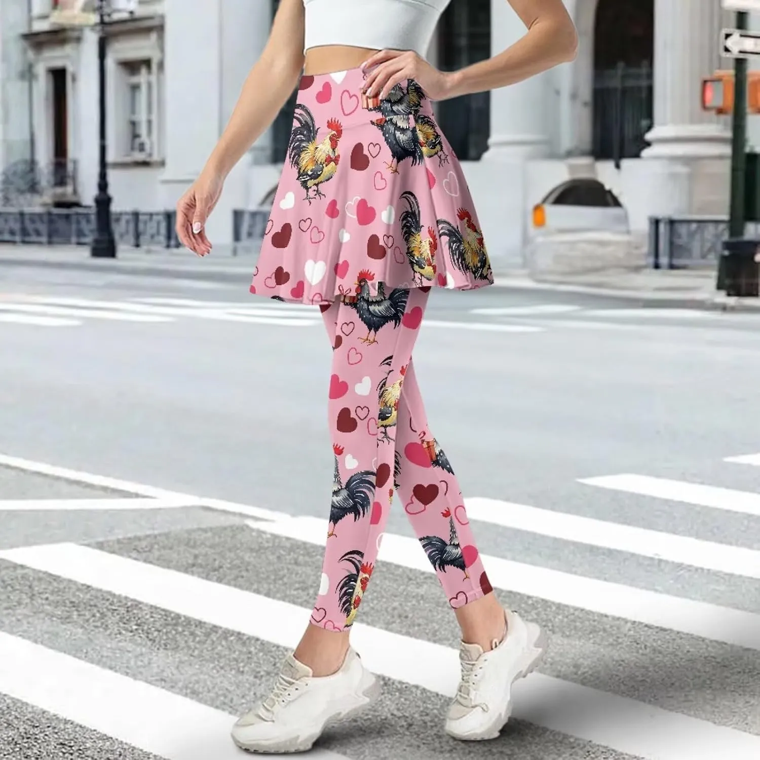 Women Breathable Yoga Skirted Legging with Pockets Elastic High Waist Tennis Leggings with Skirts