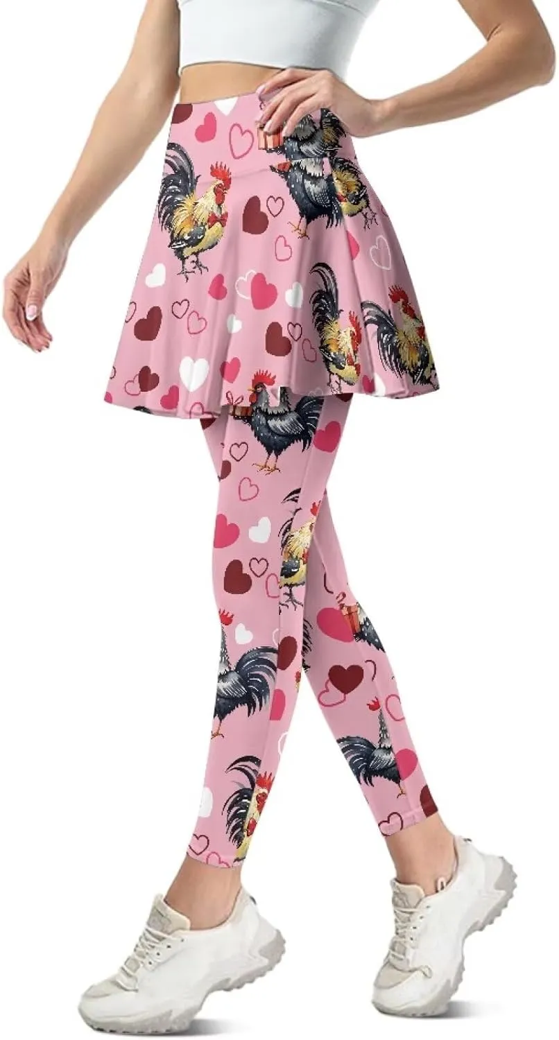 Women Breathable Yoga Skirted Legging with Pockets Elastic High Waist Tennis Leggings with Skirts