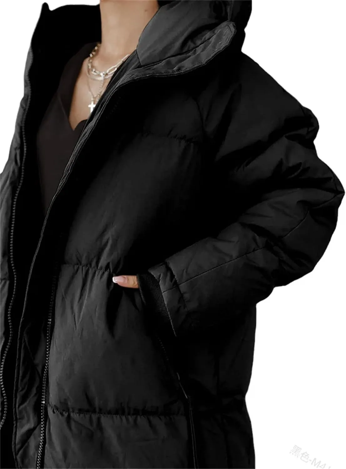 Women Coat Winter Thickened Loose Style Long Sleeve Solid Color Windproof Warm Hooded Down Cotton Padded Long Jacket