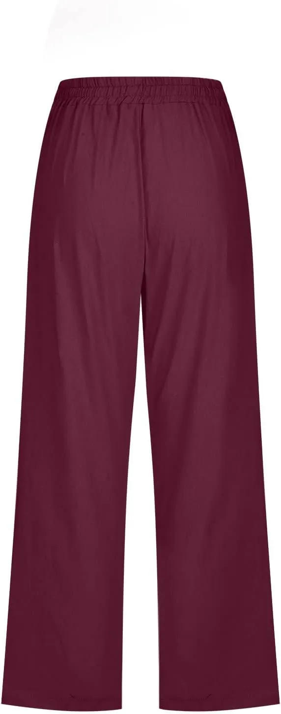Women Cotton Linen Capris Pants Casual Summer 2025 Straight Wide Leg Loose Drawstring Elastic Waist Cropped Trouser