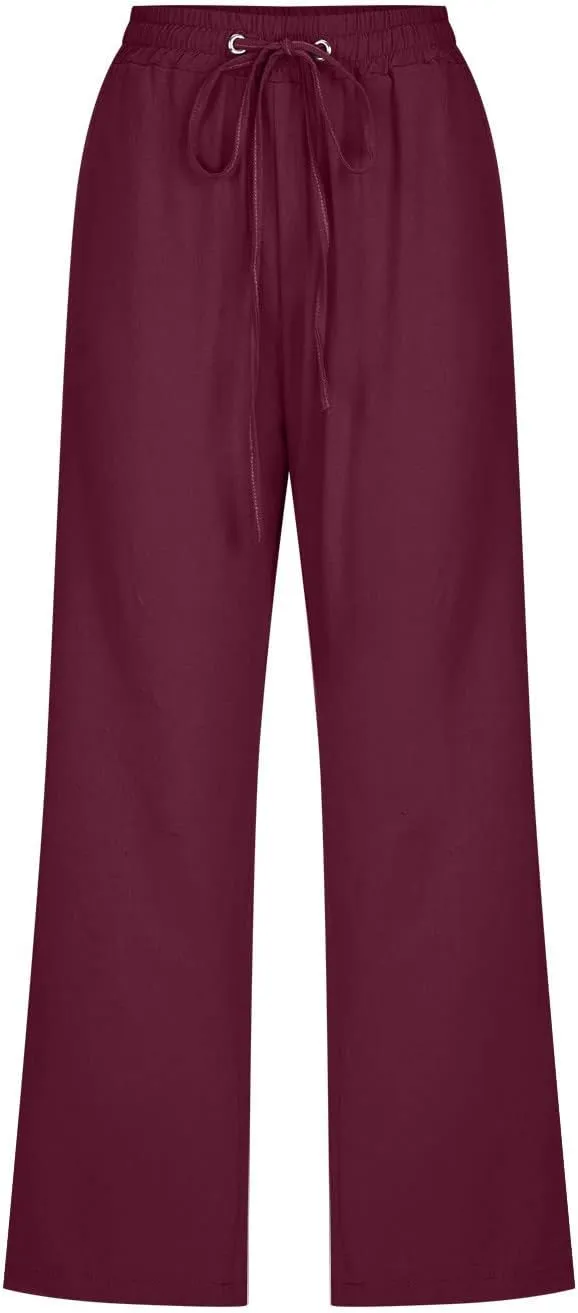 Women Cotton Linen Capris Pants Casual Summer 2025 Straight Wide Leg Loose Drawstring Elastic Waist Cropped Trouser