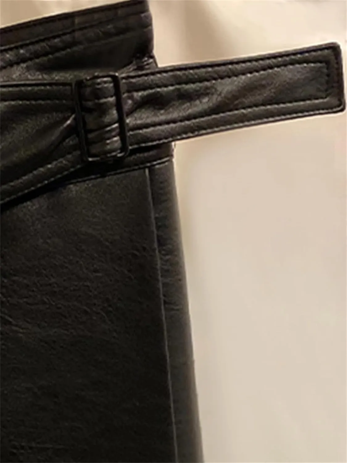 Women High Waisted Pleated Skirts Black Soft Faux Leather Midi Skirt A Line Long Skirts