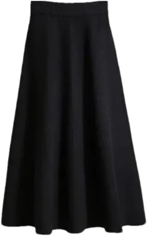 Women Knitted Midi Skirts Female Soft Warm Pleated A-Line Skirt Ladies High Waist Skirts