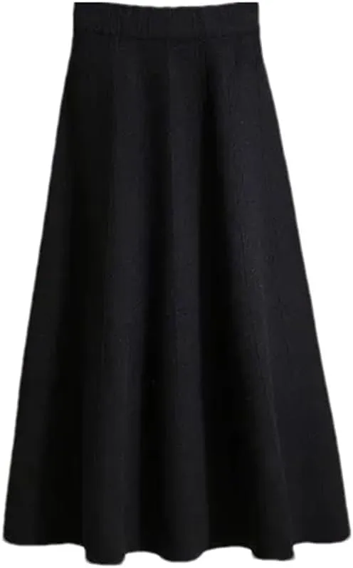 Women Knitted Midi Skirts Female Soft Warm Pleated A-Line Skirt Ladies High Waist Skirts