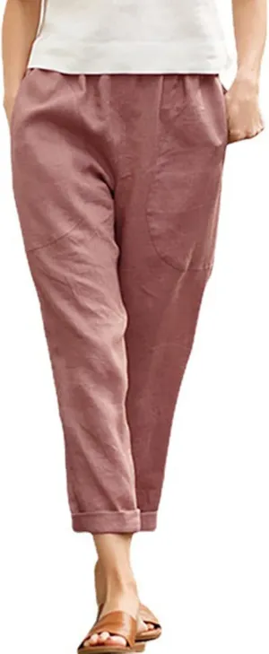 Women Linen Summer Striped Palazzo Pants Elastic Waist Bootcut Slim Fit Pant Trousers Work Business