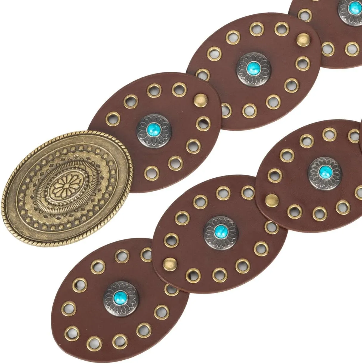 Women Western-Belts Wide-Hollow-Disc-Leather-Belt Metal Buckle Vintage Soft Belt for Jeans Dresses