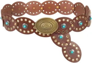 Women Western-Belts Wide-Hollow-Disc-Leather-Belt Metal Buckle Vintage Soft Belt for Jeans Dresses