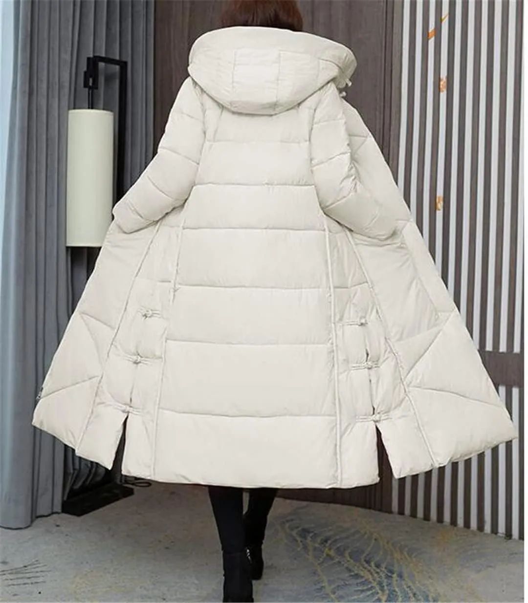 Women Winter Long Slim Coat Thicken Padded Cotton Hooded Jacket Warm Parkas Female Windproof Snow Outerwear