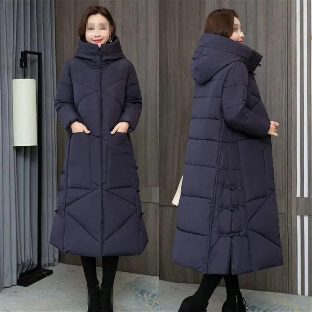 Women Winter Long Slim Coat Thicken Padded Cotton Hooded Jacket Warm Parkas Female Windproof Snow Outerwear