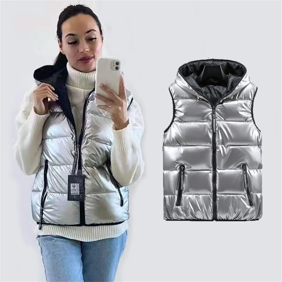 Women Winter Vests Hooded Short Bright Color Vest Cotton Padded Sleeveless Coat Female Thick Waistcoat