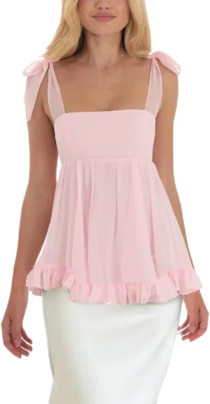 Women Y2k Babydoll Tank Top Tie Shoulder Ruffle Hem Spaghetti Strap Peplum Tops Square Neck Summer Camisole