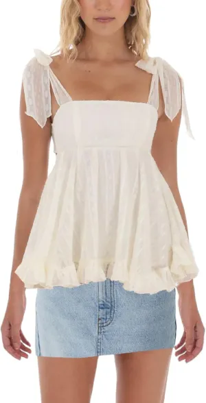 Women Y2k Babydoll Tank Top Tie Shoulder Ruffle Hem Spaghetti Strap Peplum Tops Square Neck Summer Camisole