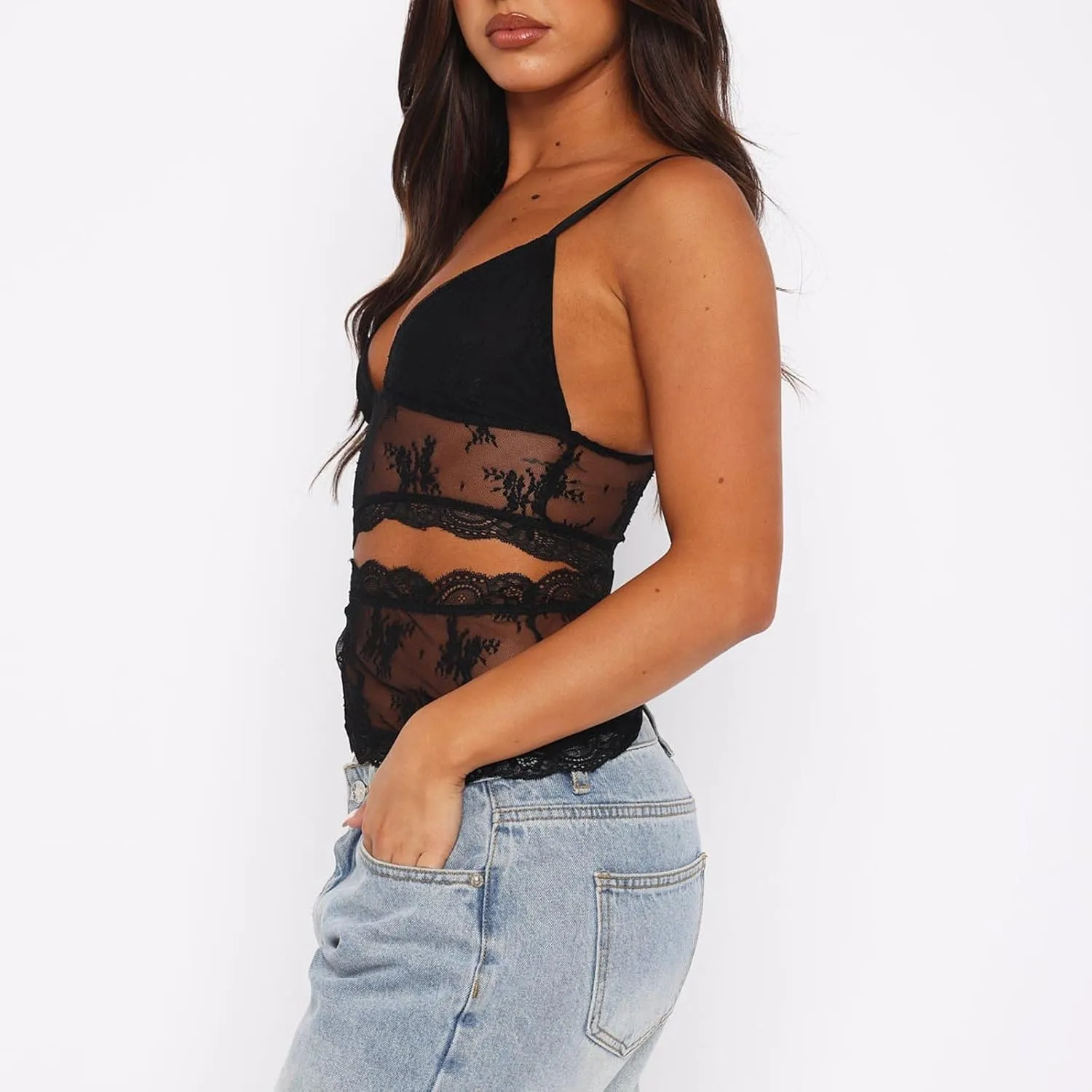 Women Y2k Cami Tank Tops Lace Plaid Tank Top V Neck Spaghetti Strap Floral Print Going Out Camisoles