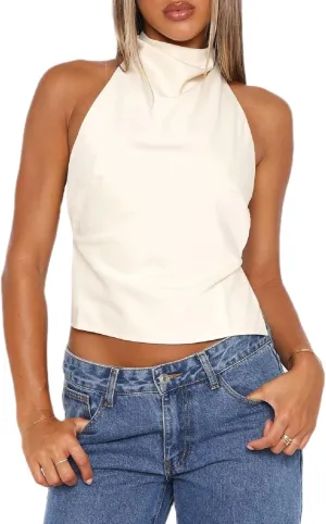 Women Y2k Halter Tank Top Floral Print Summer Going Out Crop Tops Sexy Open Back Boho Beach Camisoles