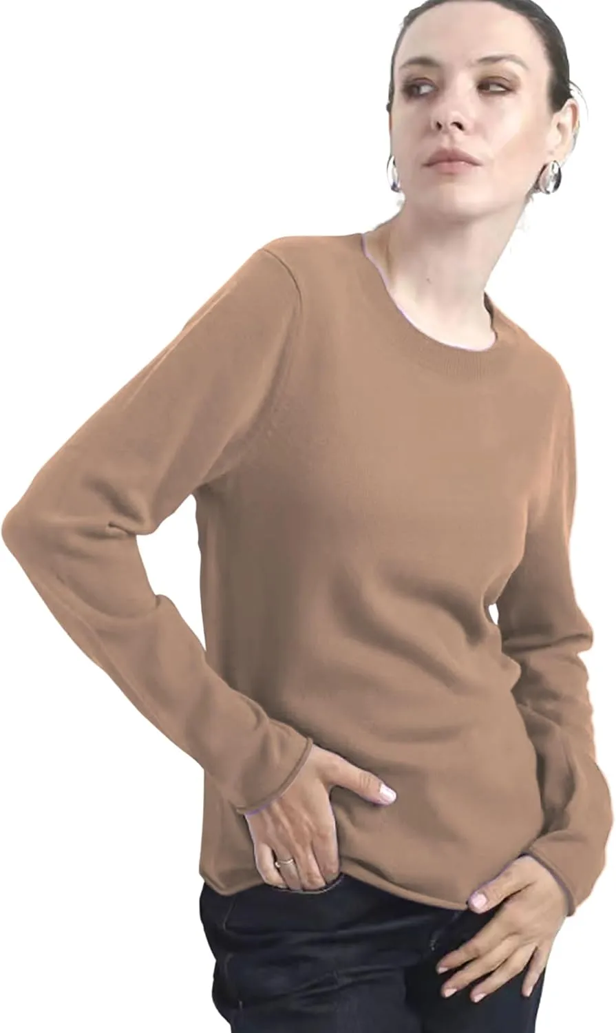 Women's 100% Cashmere Long Sleeve Crew Neck Sweater. Comfort, Luxury, and Soft Silky Texture - Essential Classic Pullover