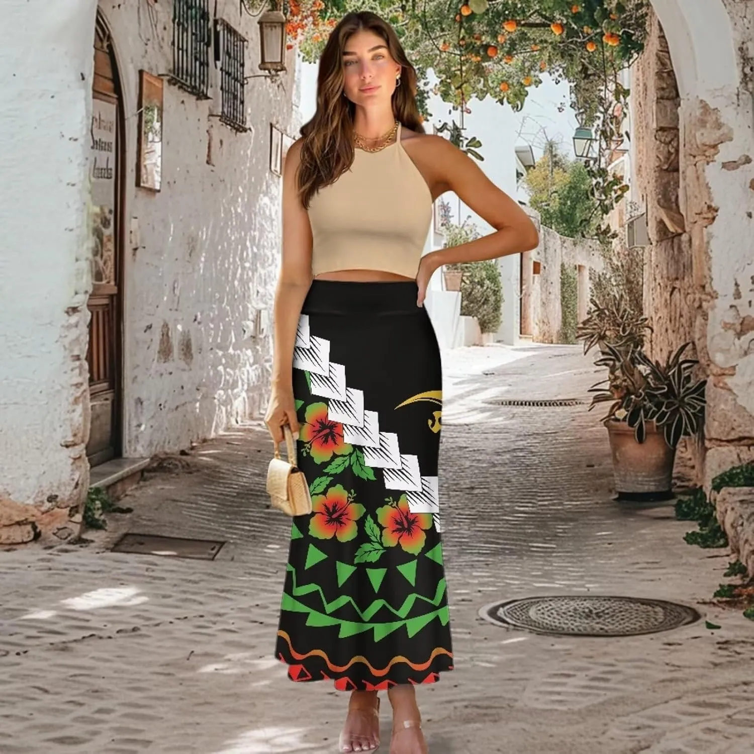 Womens Bohemian Skirts High Waist Skirt with Zipper Lightweight Soft Long Maxi Skirts Summer Fashion
