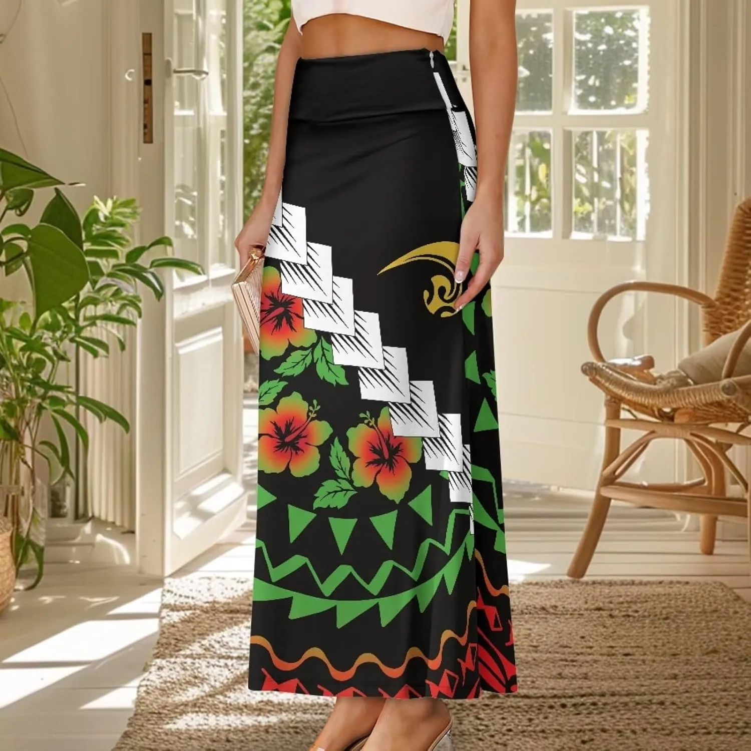 Womens Bohemian Skirts High Waist Skirt with Zipper Lightweight Soft Long Maxi Skirts Summer Fashion
