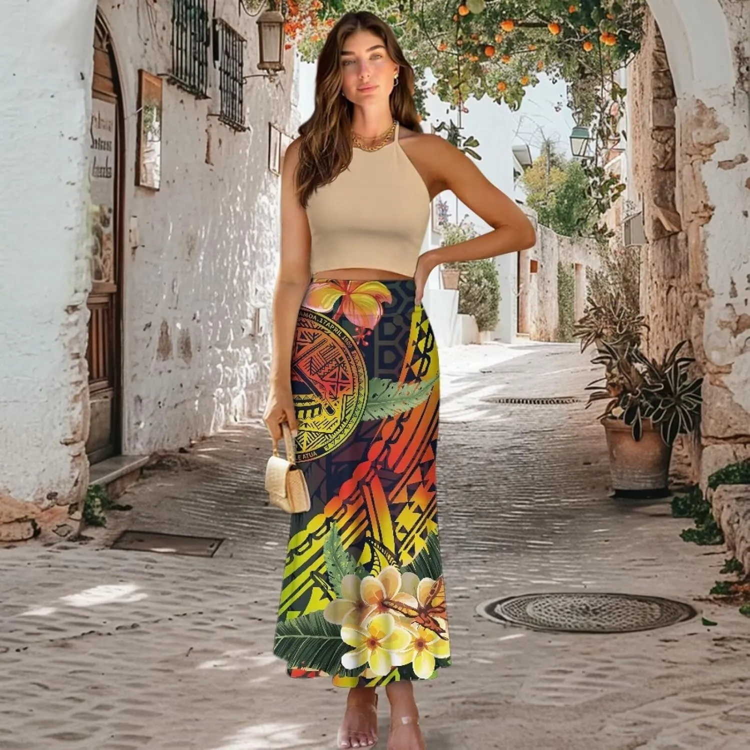 Womens Bohemian Skirts High Waist Skirt with Zipper Lightweight Soft Long Maxi Skirts Summer Fashion
