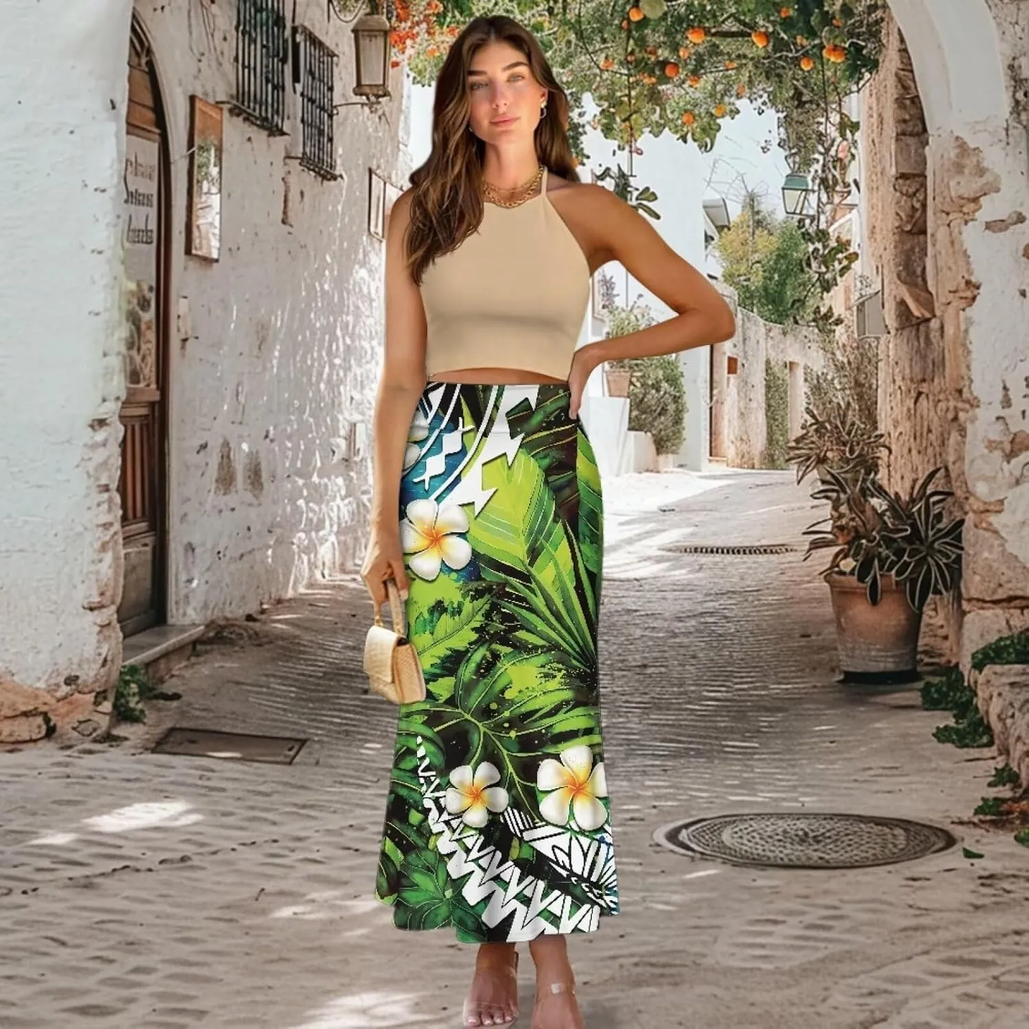 Womens Bohemian Skirts High Waist Skirt with Zipper Lightweight Soft Long Maxi Skirts Summer Fashion