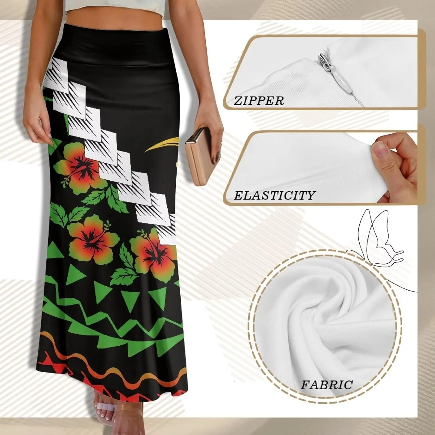 Womens Bohemian Skirts High Waist Skirt with Zipper Lightweight Soft Long Maxi Skirts Summer Fashion