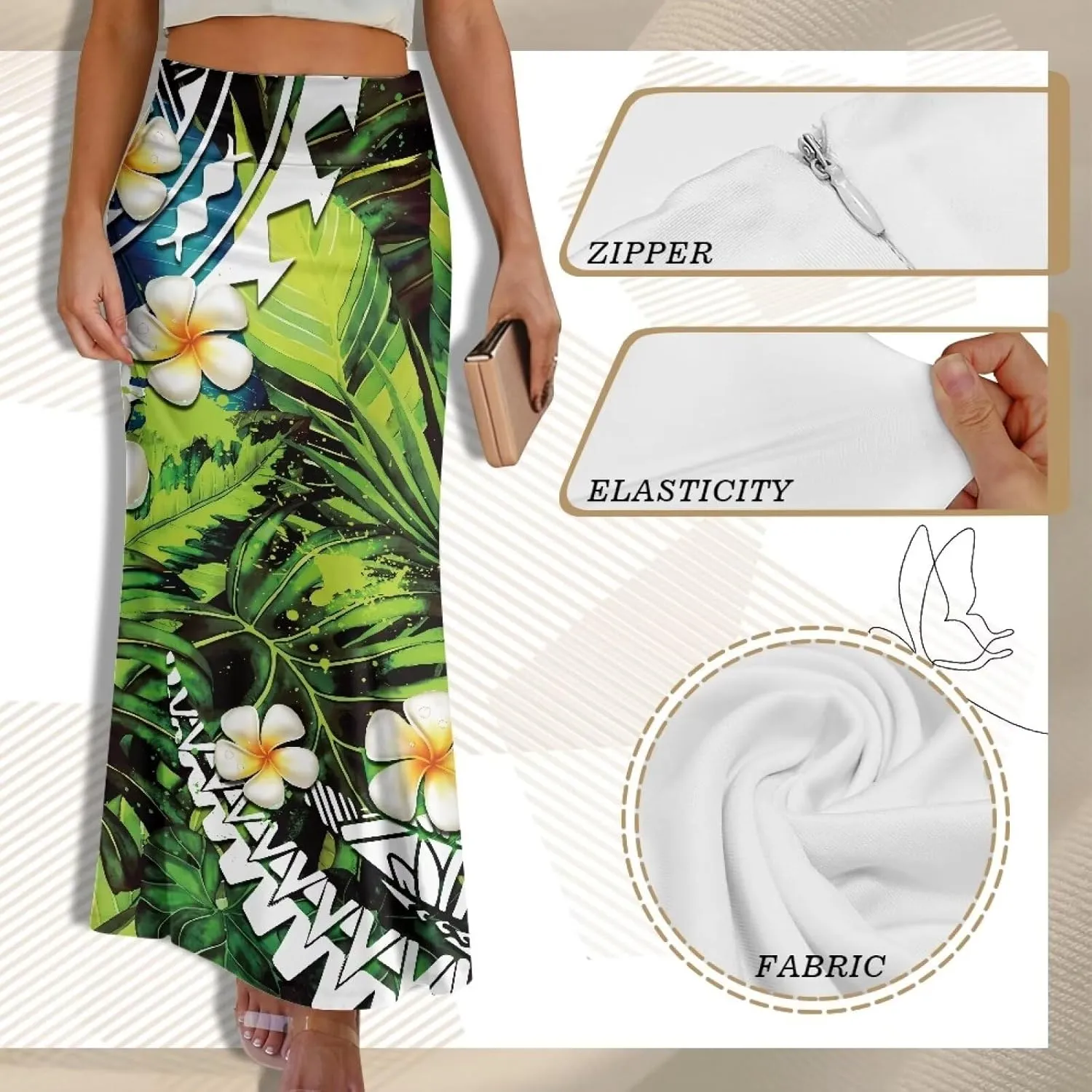 Womens Bohemian Skirts High Waist Skirt with Zipper Lightweight Soft Long Maxi Skirts Summer Fashion
