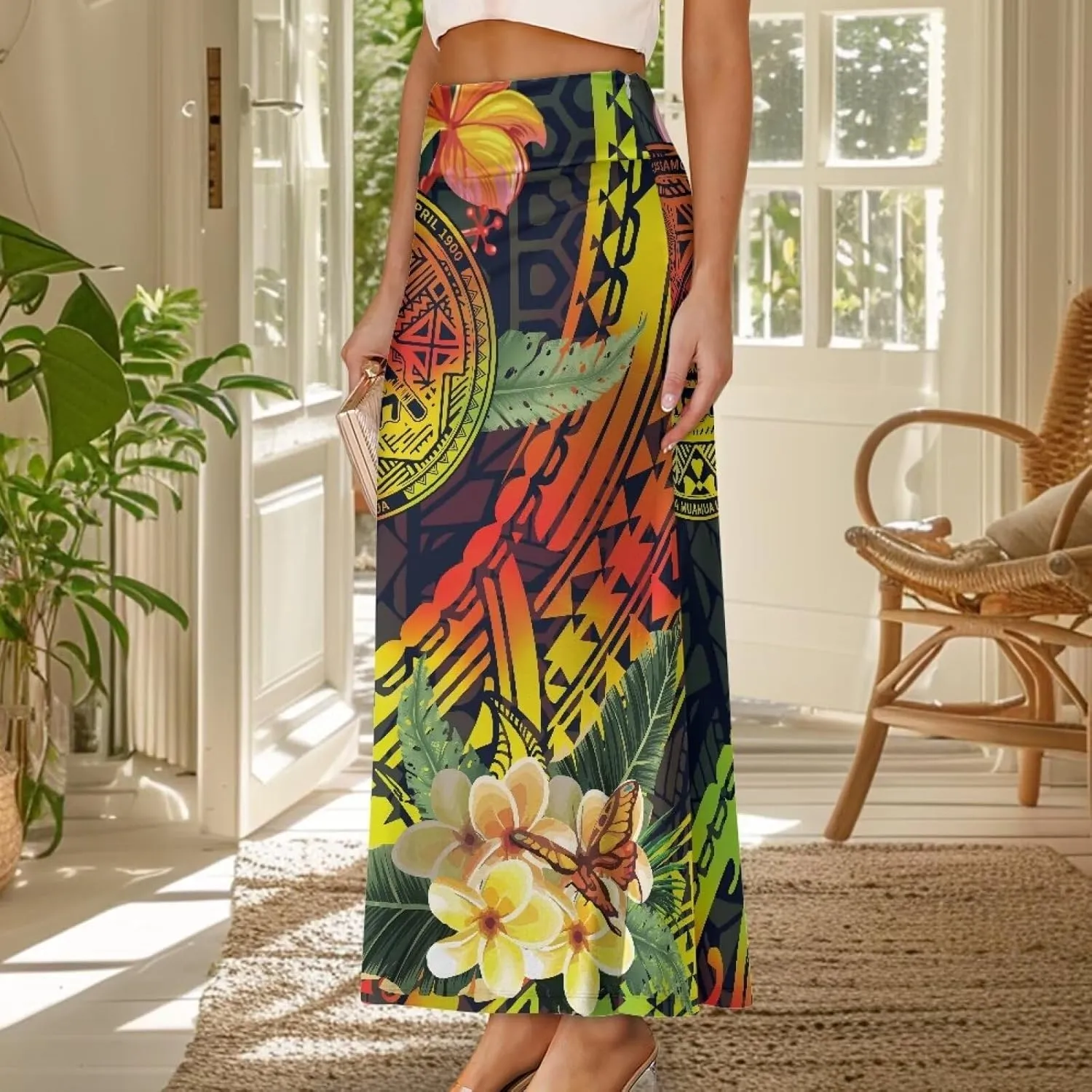 Womens Bohemian Skirts High Waist Skirt with Zipper Lightweight Soft Long Maxi Skirts Summer Fashion