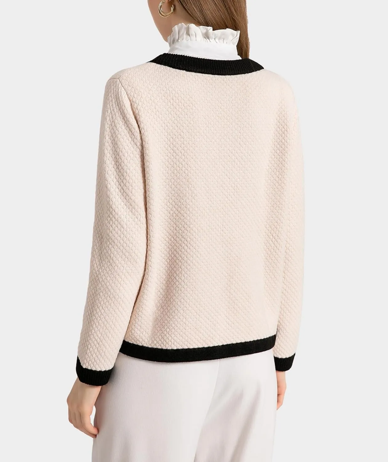 Women's Cardigan Sweaters Long Sleeve V Neck Button Down Knit Outerwear Spring Casual Open Front Cropped Jacket