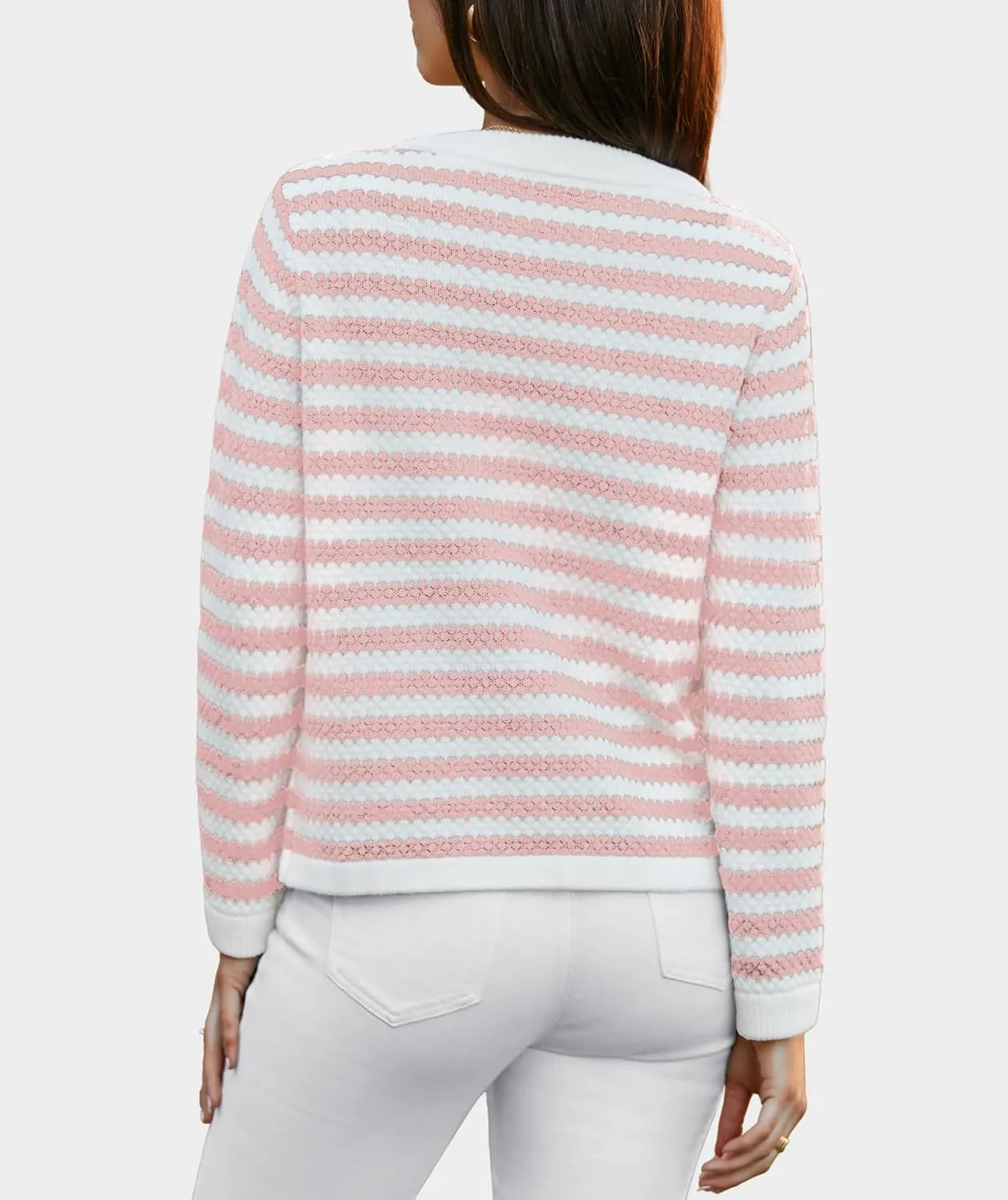 Women's Cardigan Sweaters Long Sleeve V Neck Button Down Knit Outerwear Spring Casual Open Front Cropped Jacket