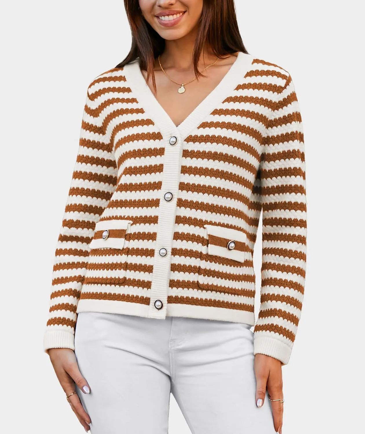 Women's Cardigan Sweaters Long Sleeve V Neck Button Down Knit Outerwear Spring Casual Open Front Cropped Jacket