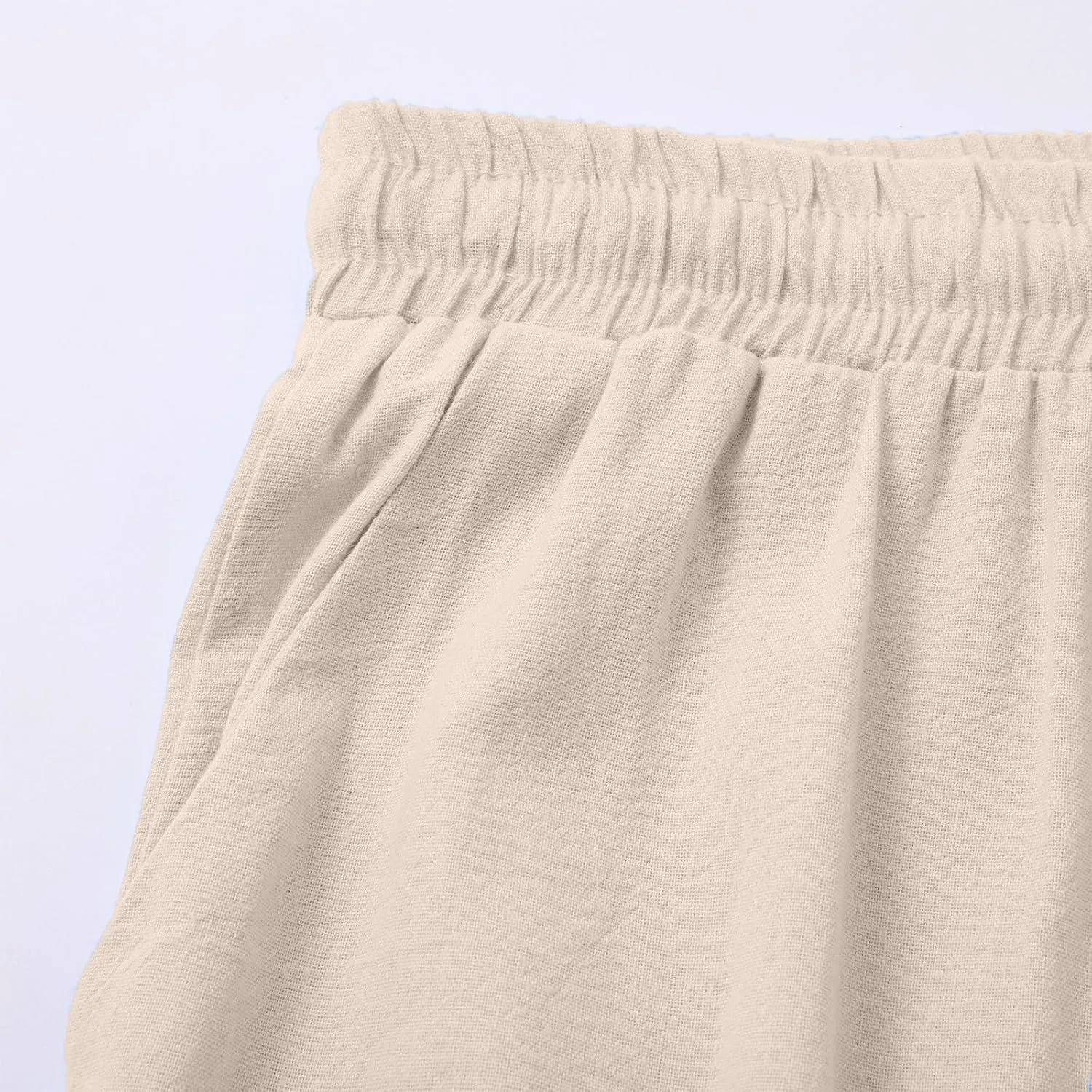 Women's Casual Cotton Linen Pants Summer Drawstring Elastic Waist Solid Plus Size Lounge Long Trousers with Pockets