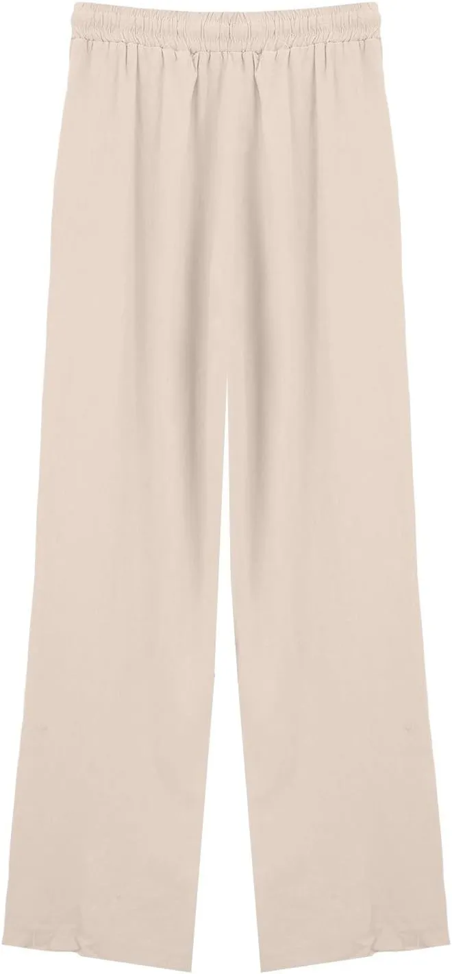 Women's Casual Cotton Linen Pants Summer Drawstring Elastic Waist Solid Plus Size Lounge Long Trousers with Pockets