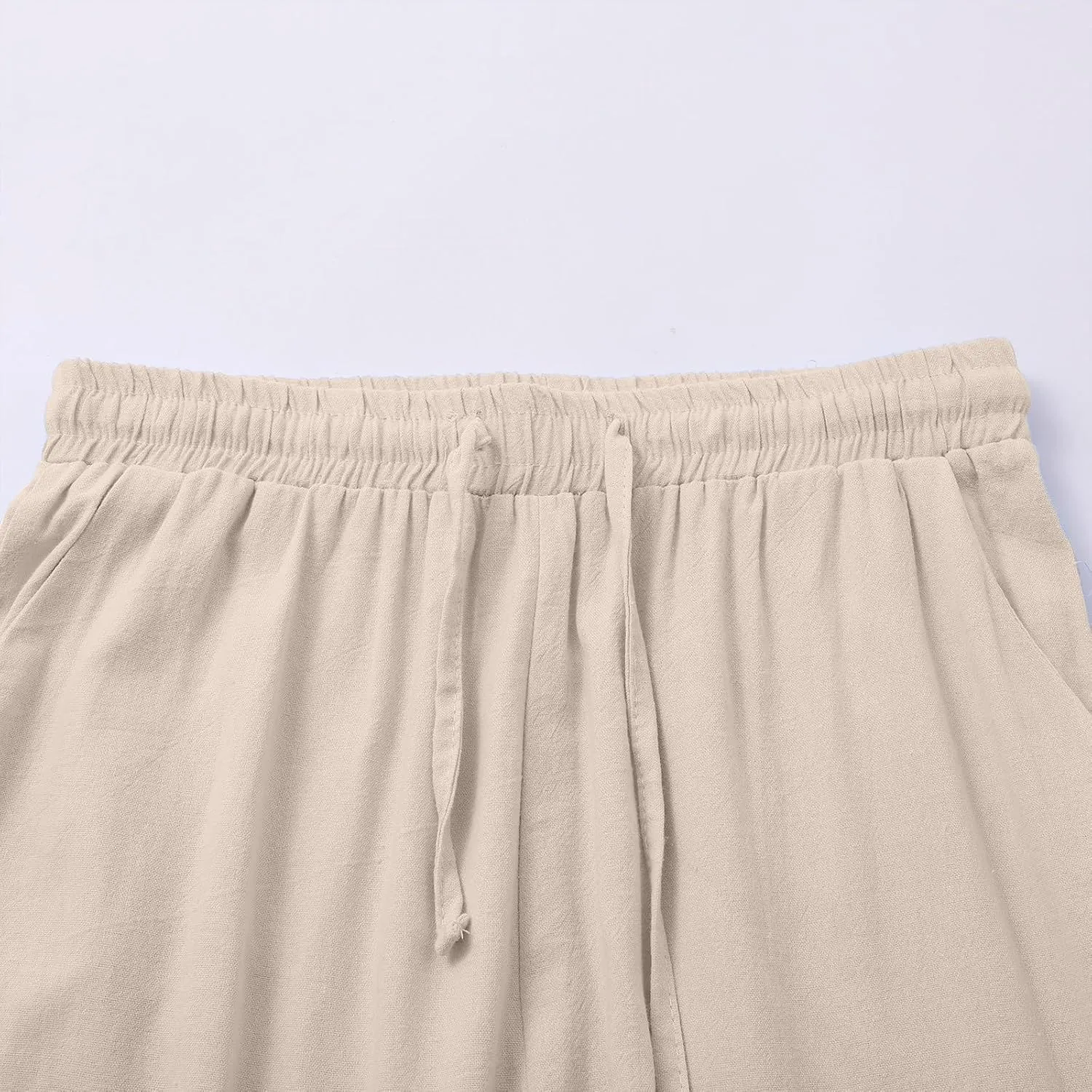 Women's Casual Cotton Linen Pants Summer Drawstring Elastic Waist Solid Plus Size Lounge Long Trousers with Pockets