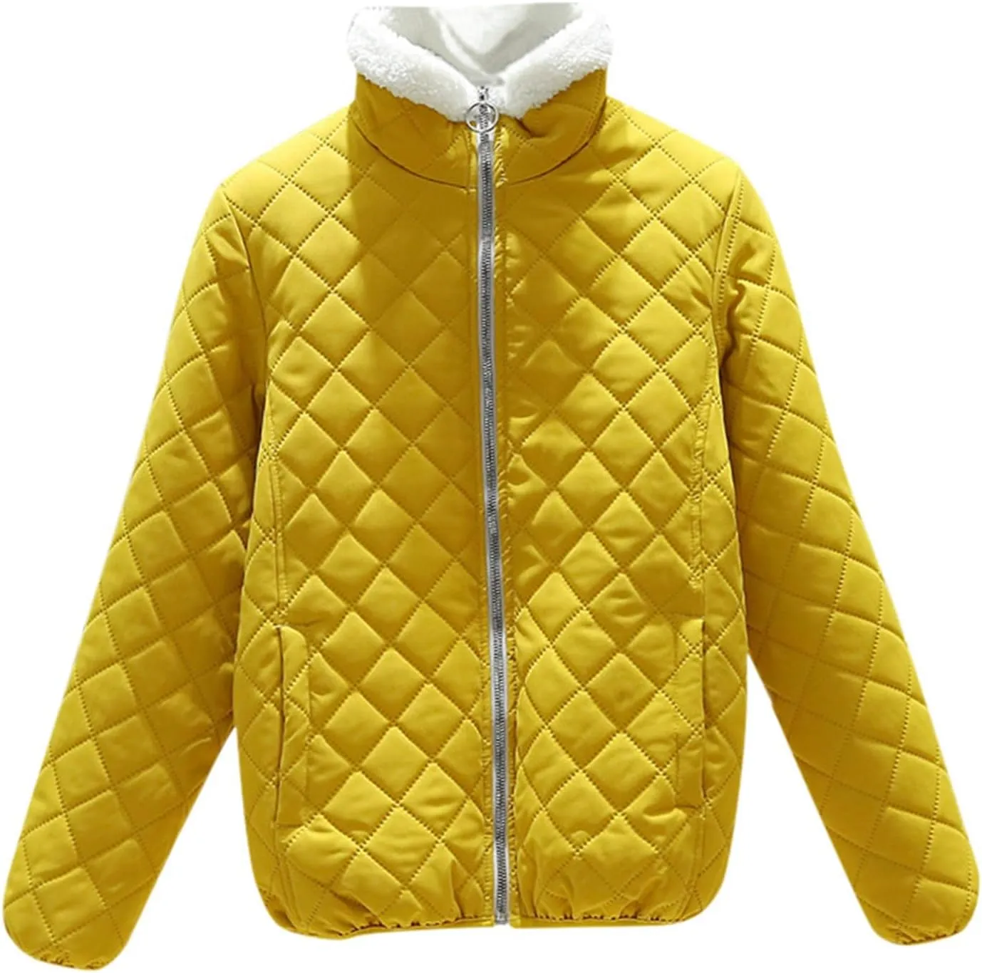 Women's Casual Full Zip Up Sherpa Lined Jackets Winter Warm Cotton Padded Quilted Coats Comfy Soft Outerwear