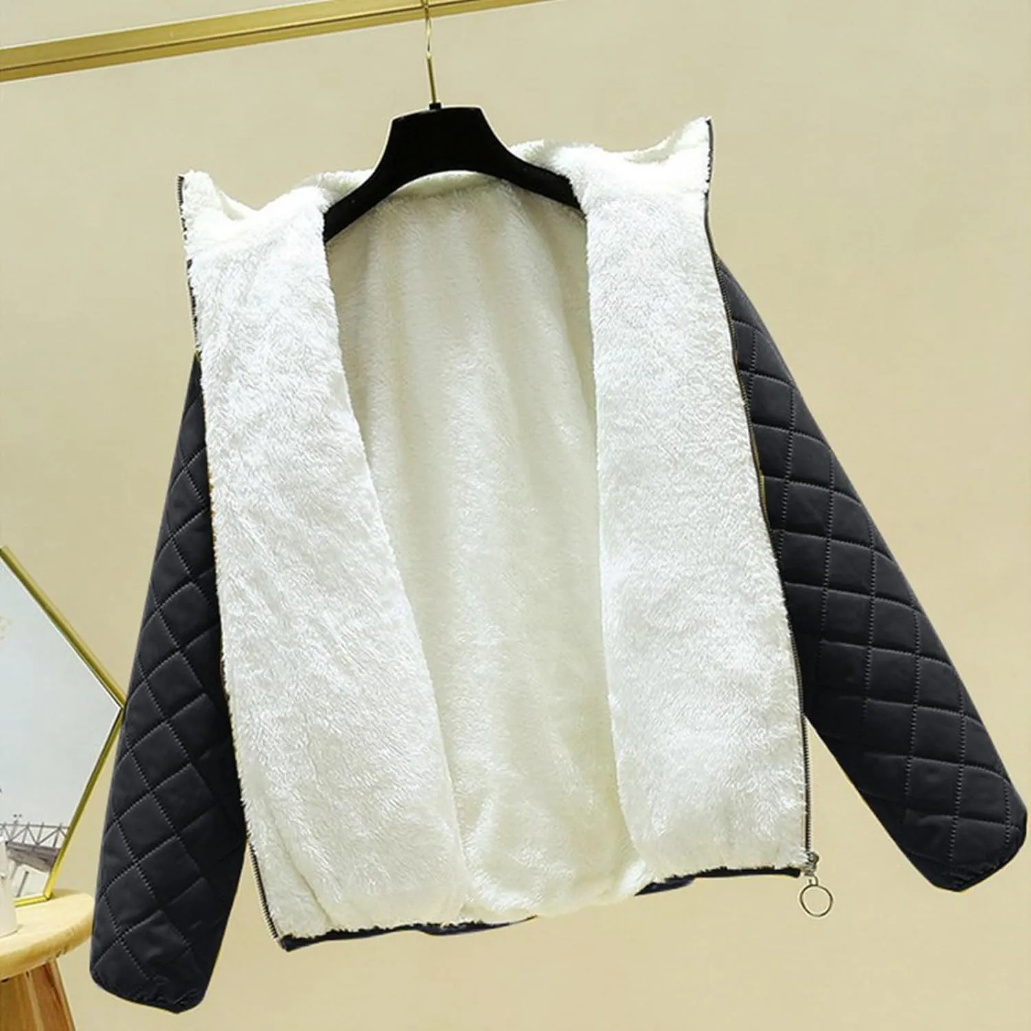 Women's Casual Full Zip Up Sherpa Lined Jackets Winter Warm Cotton Padded Quilted Coats Comfy Soft Outerwear
