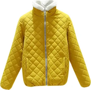 Women's Casual Full Zip Up Sherpa Lined Jackets Winter Warm Cotton Padded Quilted Coats Comfy Soft Outerwear