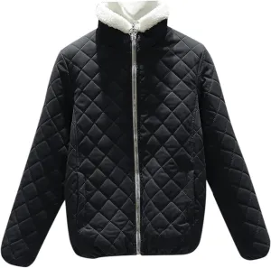 Women's Casual Full Zip Up Sherpa Lined Jackets Winter Warm Cotton Padded Quilted Coats Comfy Soft Outerwear