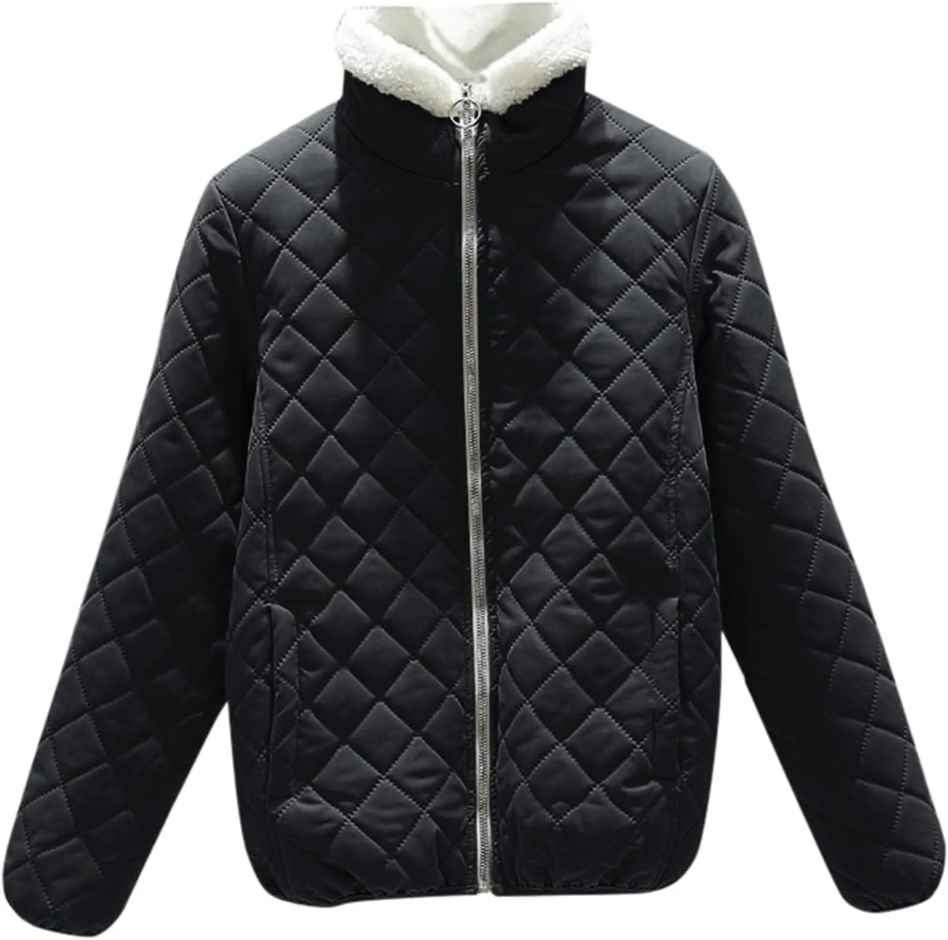 Women's Casual Full Zip Up Sherpa Lined Jackets Winter Warm Cotton Padded Quilted Coats Comfy Soft Outerwear
