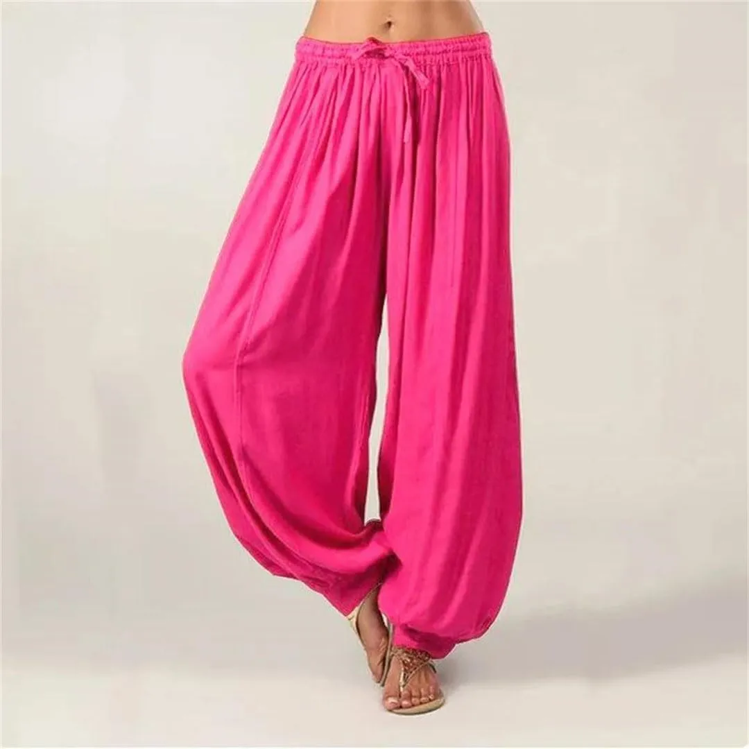 Women's Casual Harem Pants Low Waist Straight Leg Trousers Elastic Waist Regular Fit Ankle Length