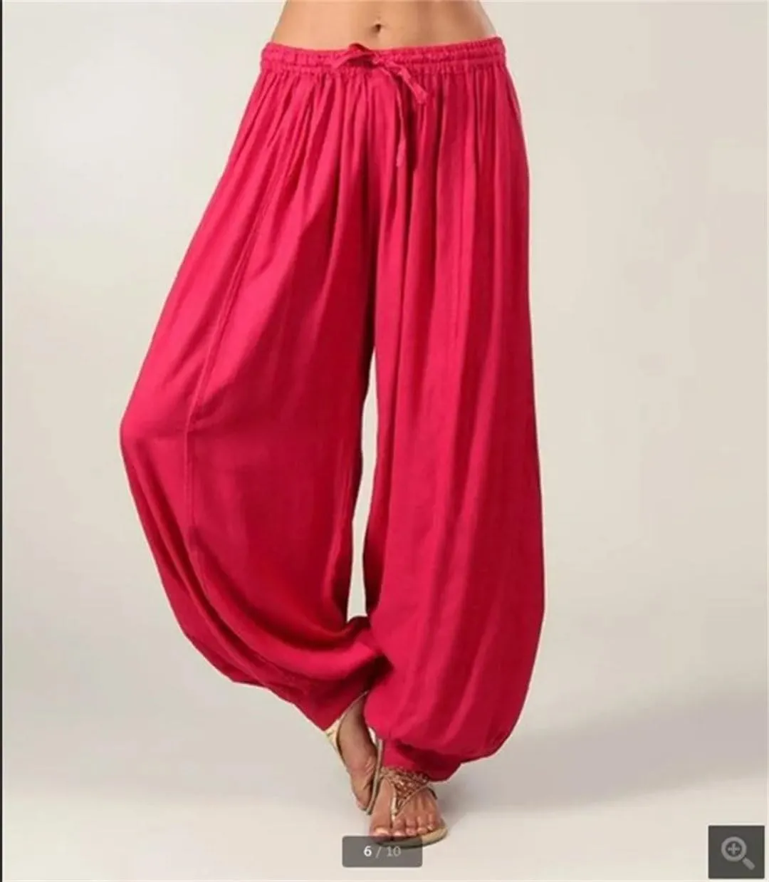 Women's Casual Harem Pants Low Waist Straight Leg Trousers Elastic Waist Regular Fit Ankle Length