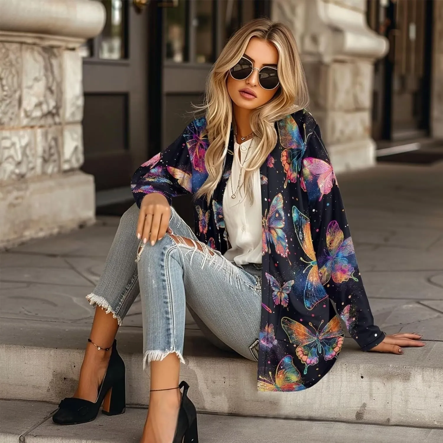 Women's Casual Loose Long Sleeve Open Front Cardigan Lightweight Soft Long Sleeve Jackets with Pocket