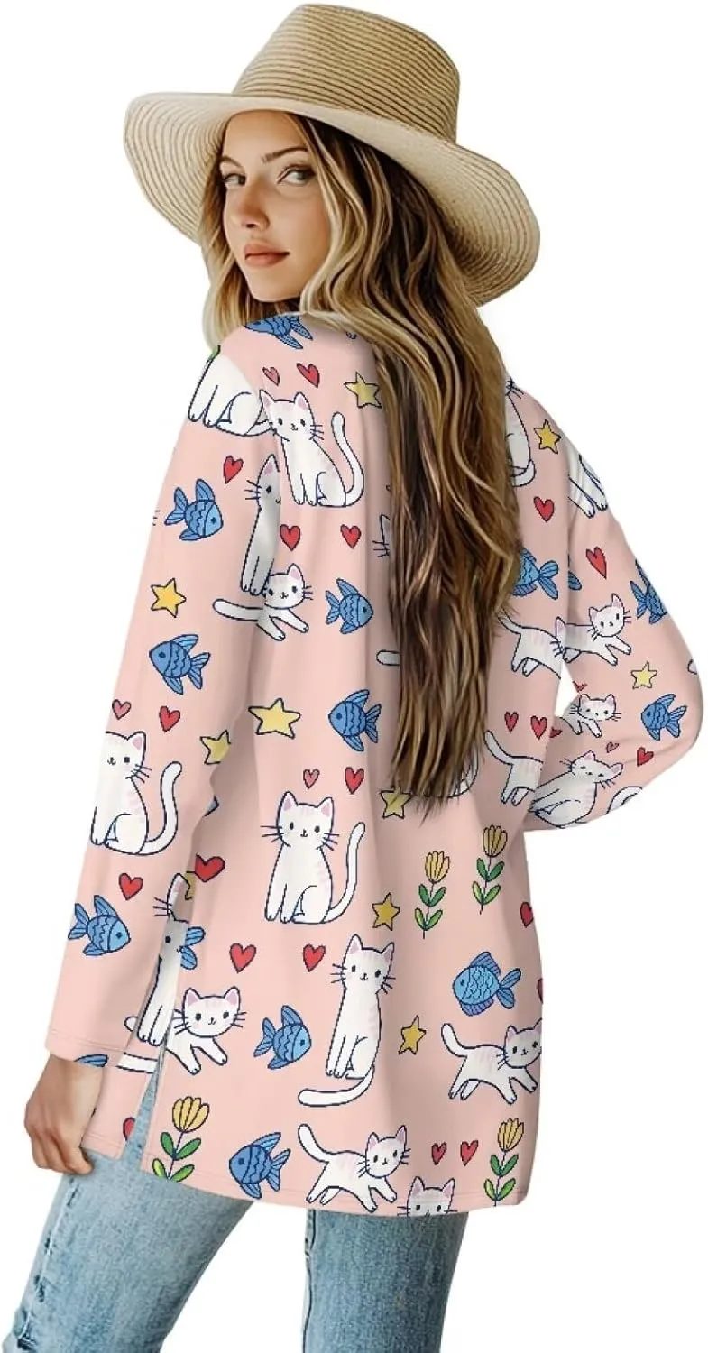 Women's Casual Loose Long Sleeve Open Front Cardigan Lightweight Soft Long Sleeve Jackets with Pocket