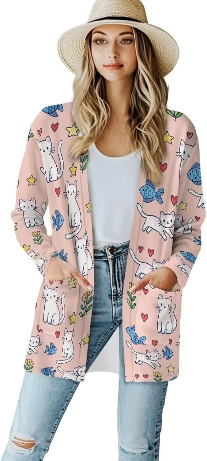 Women's Casual Loose Long Sleeve Open Front Cardigan Lightweight Soft Long Sleeve Jackets with Pocket